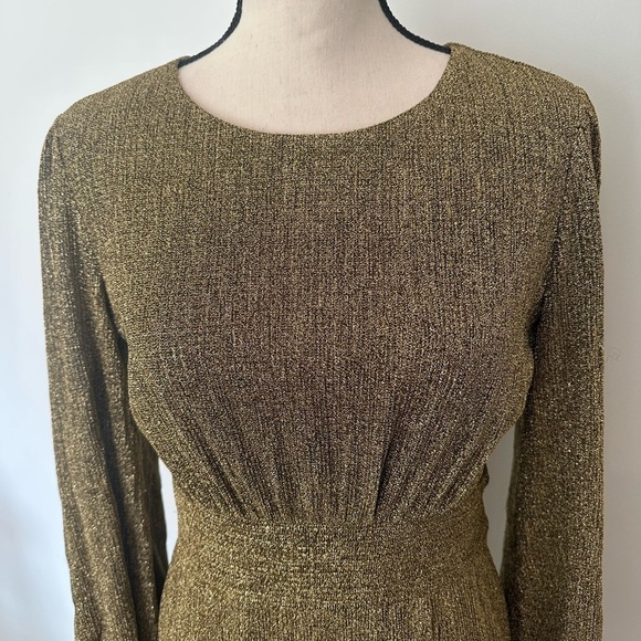 Designer Lenna Dress Gold  Metallic Cut-out Maxi M/L NWOT - Picture 7 of 16